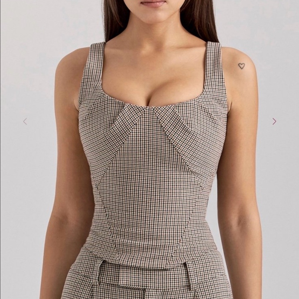 House of CB selma corset top and Hayden wide leg high waisted tailored trousers